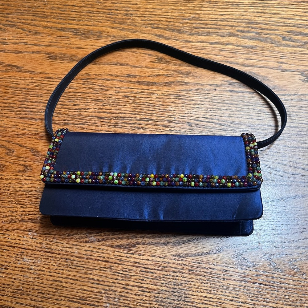 Elegant Beaded Navy Clutch